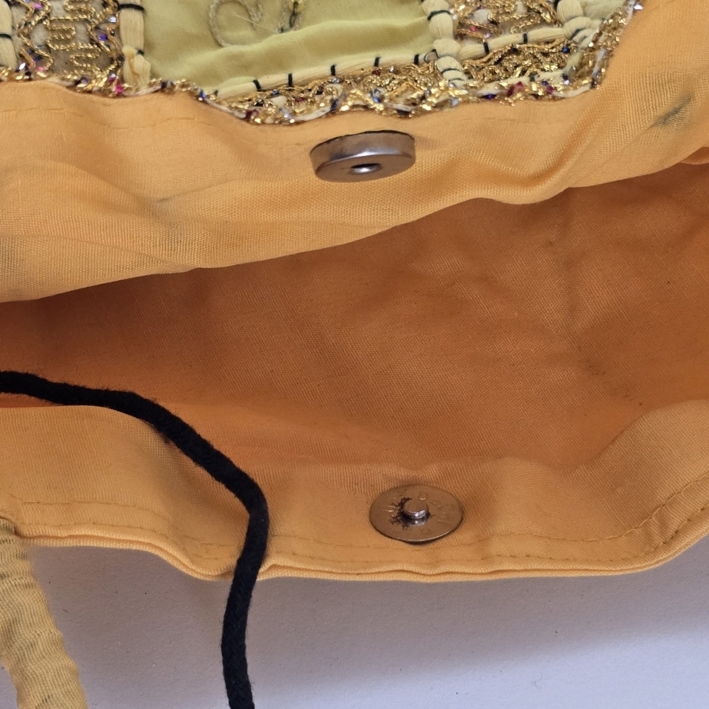 Boho India Patchwork Tote Bag Yellow Embroidered Beaded Handmade - Picture 7 of 12